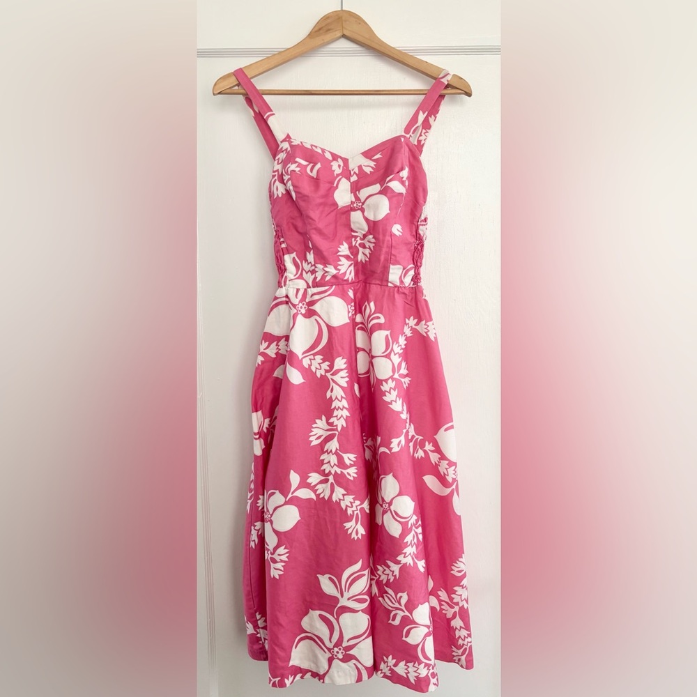 Vintage Cotton Floral Pink and White Women's Dress